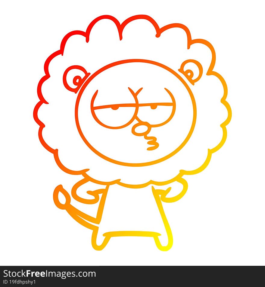 warm gradient line drawing cartoon bored lion