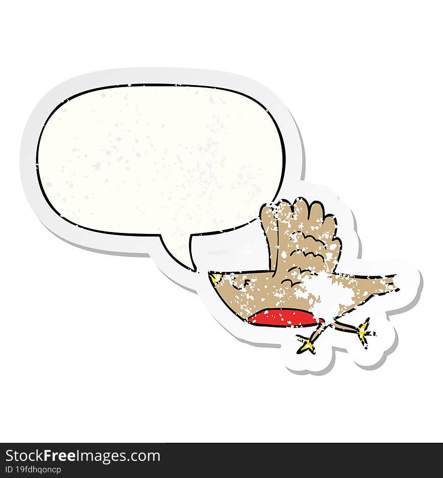 cartoon bird and speech bubble distressed sticker