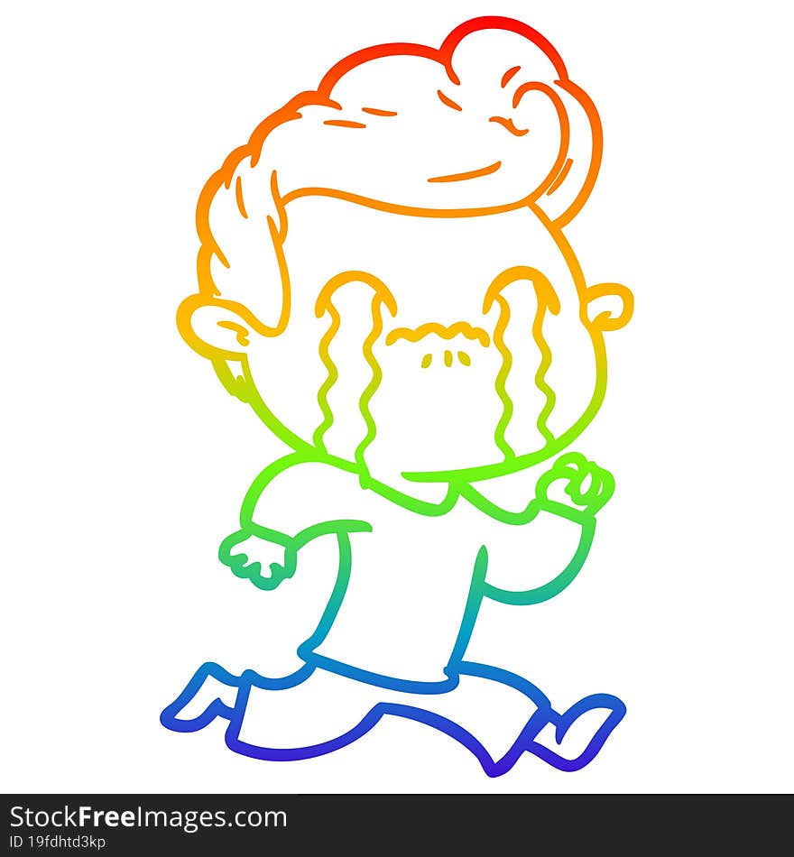 Rainbow Gradient Line Drawing Cartoon Man Crying