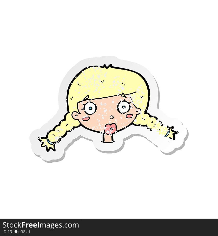 Retro Distressed Sticker Of A Cartoon Confused Female Face