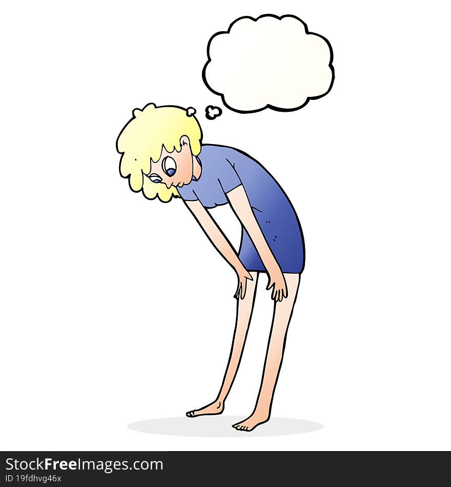 Cartoon Woman Looking At Her Feet With Thought Bubble