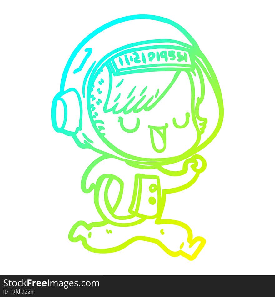 cold gradient line drawing of a cartoon astronaut woman