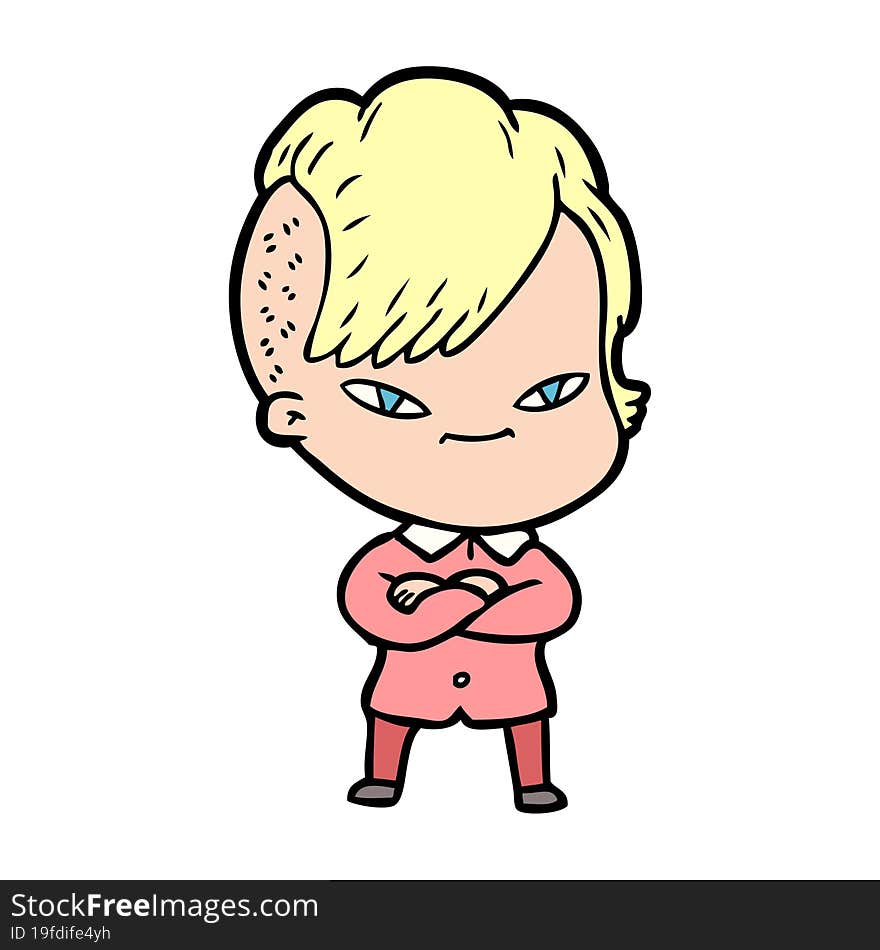 cute cartoon girl with hipster haircut. cute cartoon girl with hipster haircut