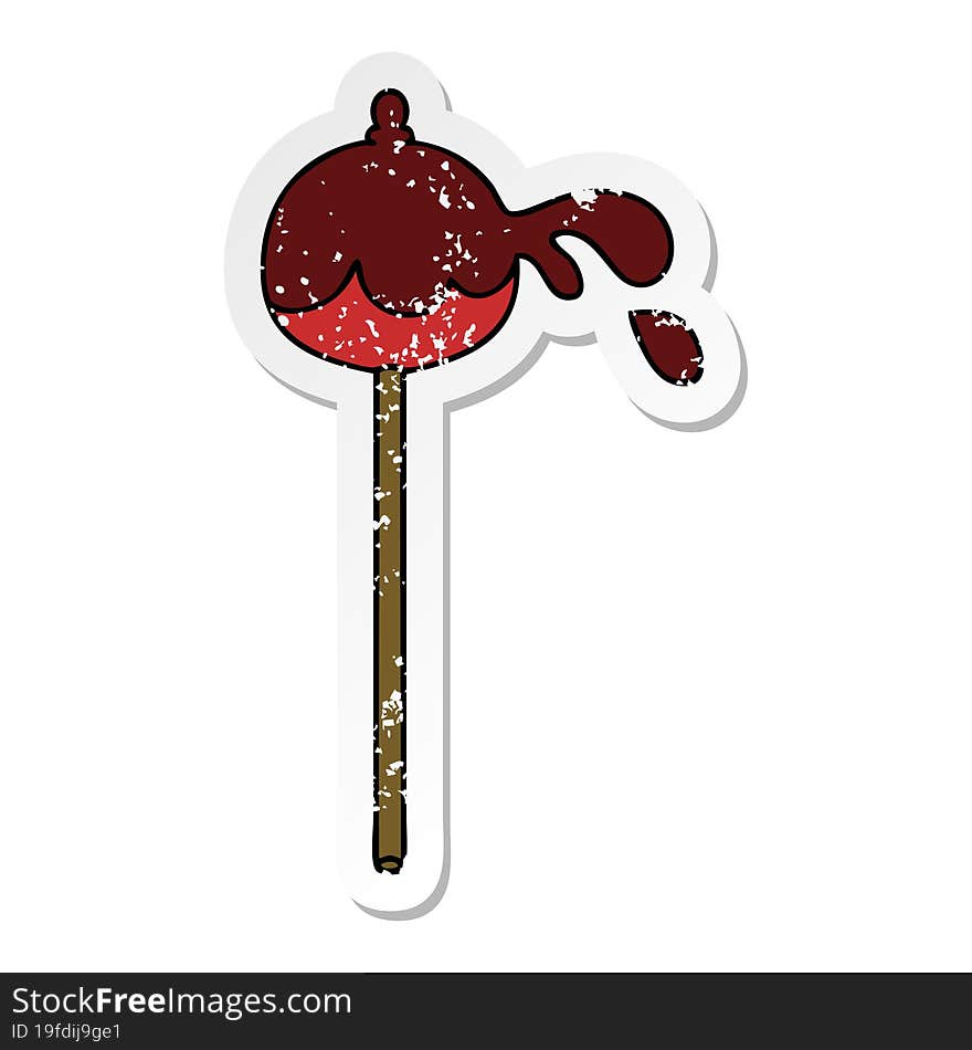 Distressed Sticker Of A Quirky Hand Drawn Cartoon Toffee Apple