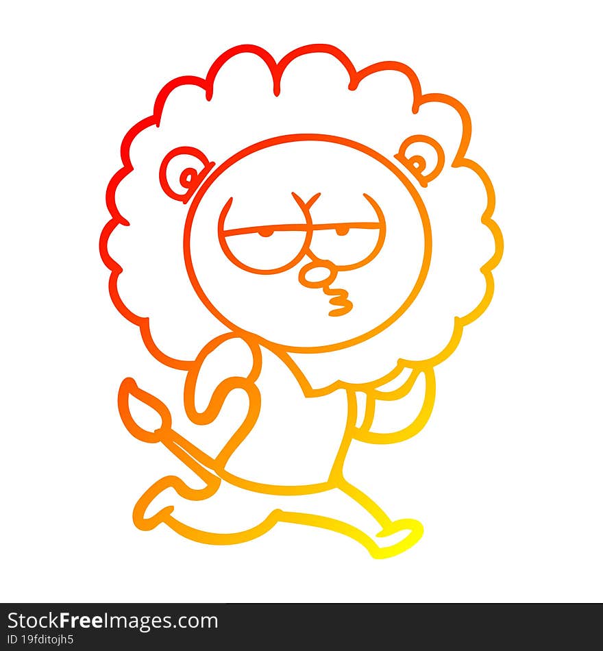 Warm Gradient Line Drawing Cartoon Running Lion