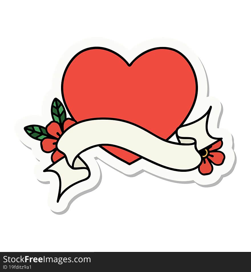 tattoo style sticker with banner of a heart