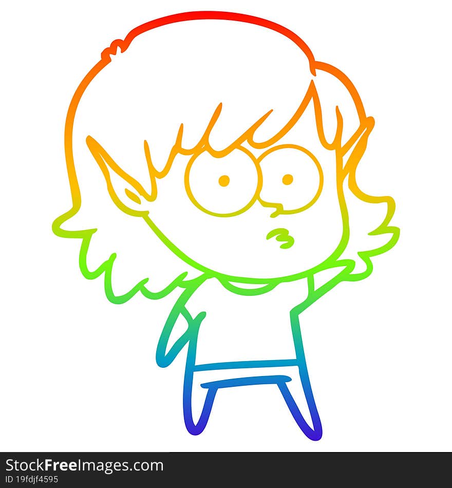 rainbow gradient line drawing cartoon elf girl staring