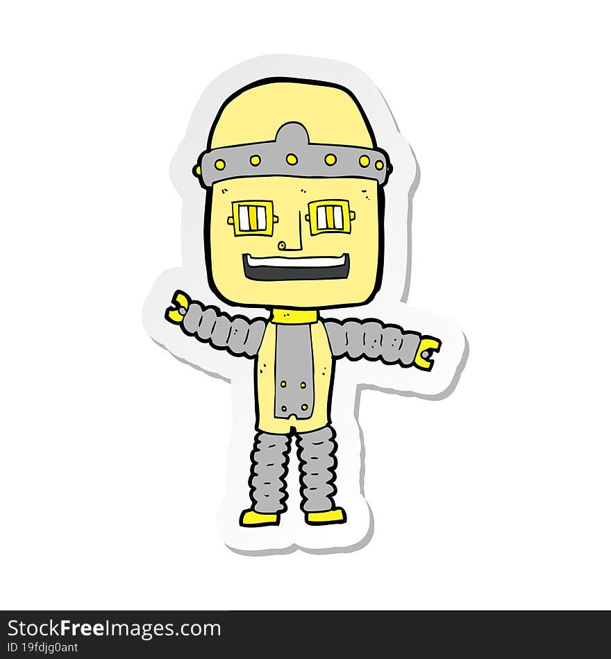 Sticker Of A Cartoon Waving Robot