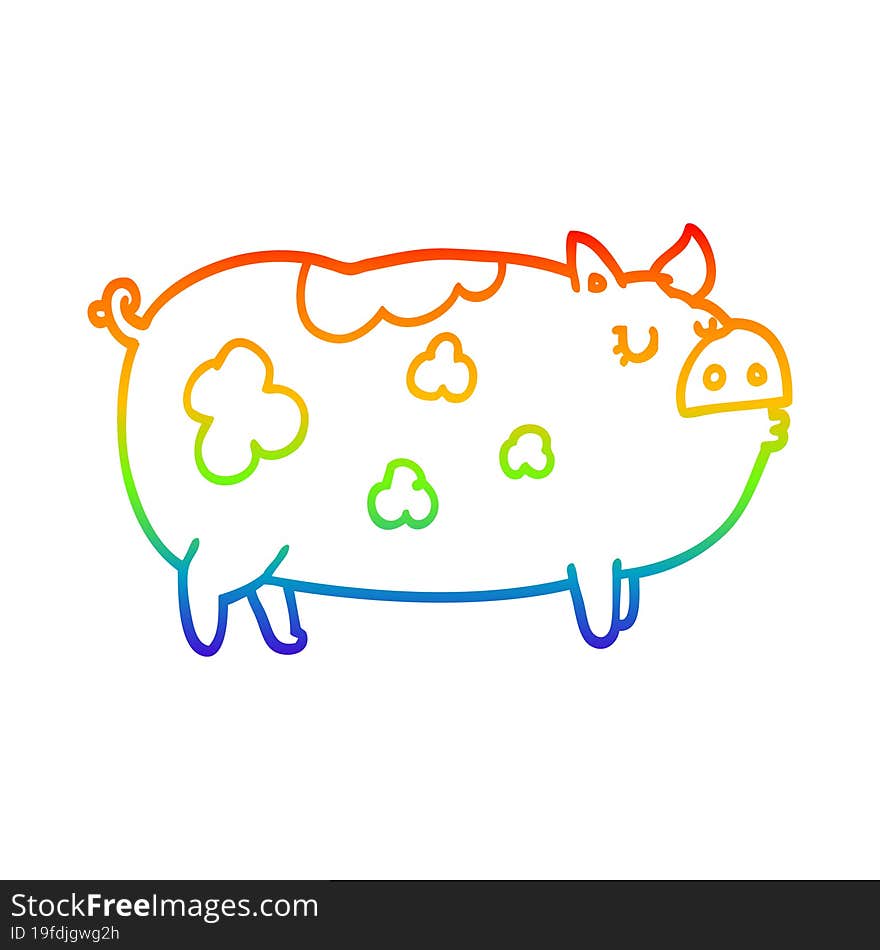 rainbow gradient line drawing cartoon pig