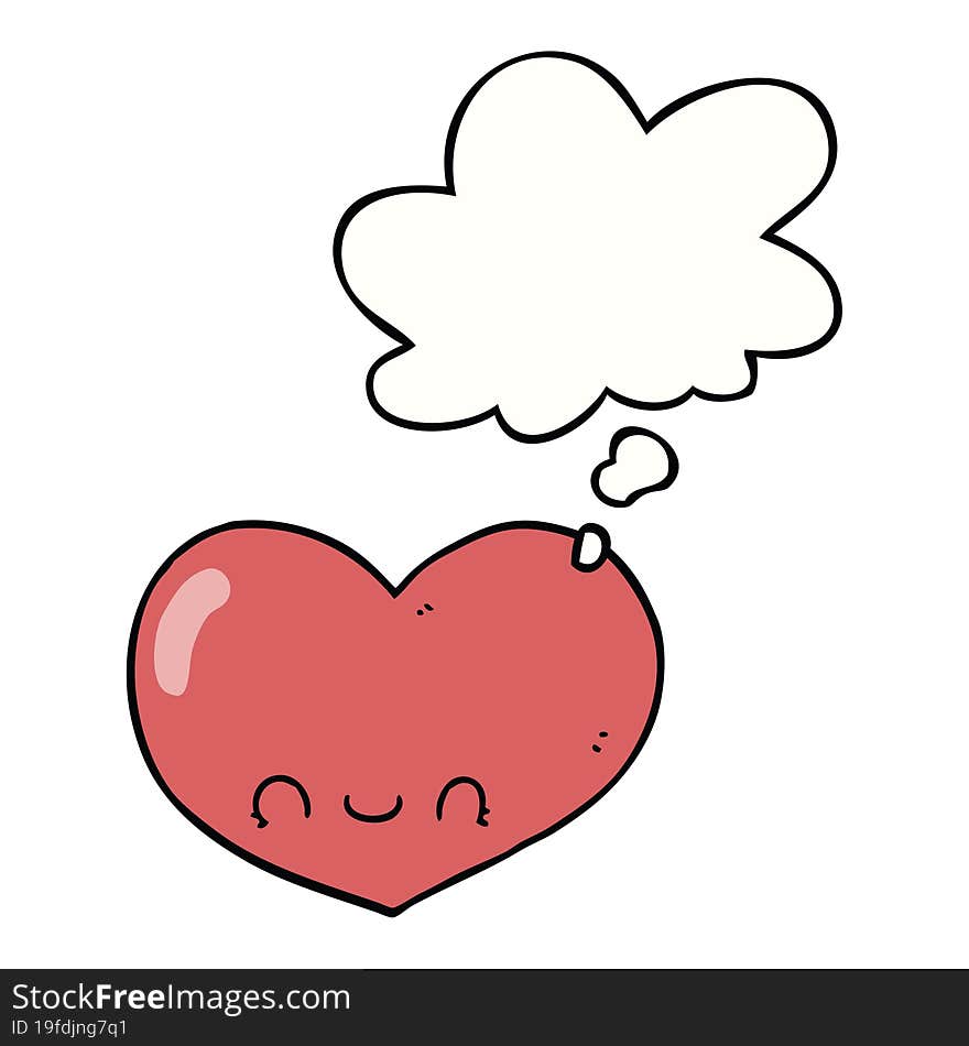 cartoon love heart character with thought bubble