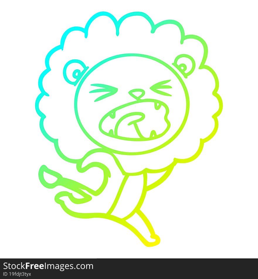 Cold Gradient Line Drawing Cartoon Running Lion