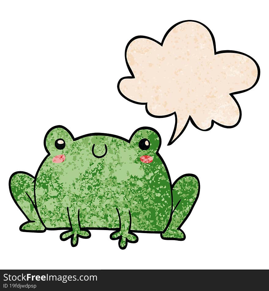 cartoon frog and speech bubble in retro texture style