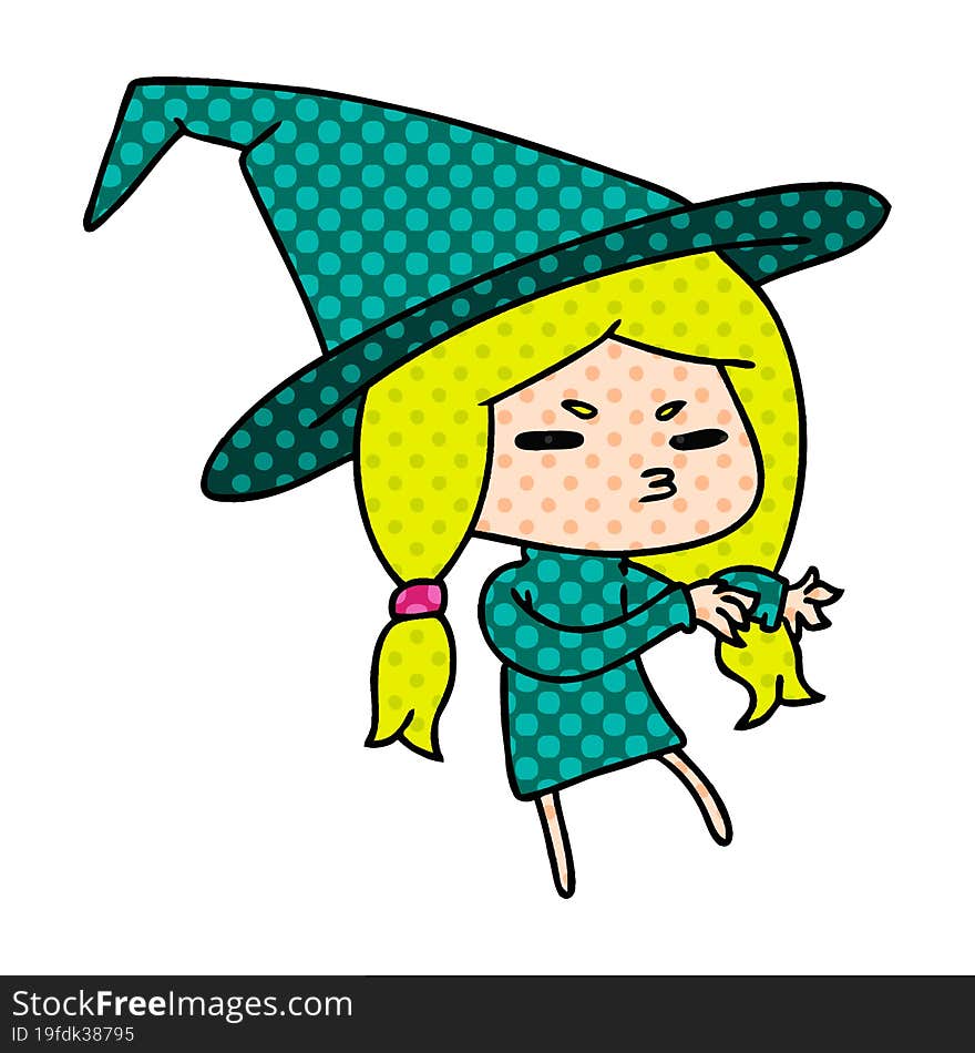 cartoon of a cute witch kawaii girl