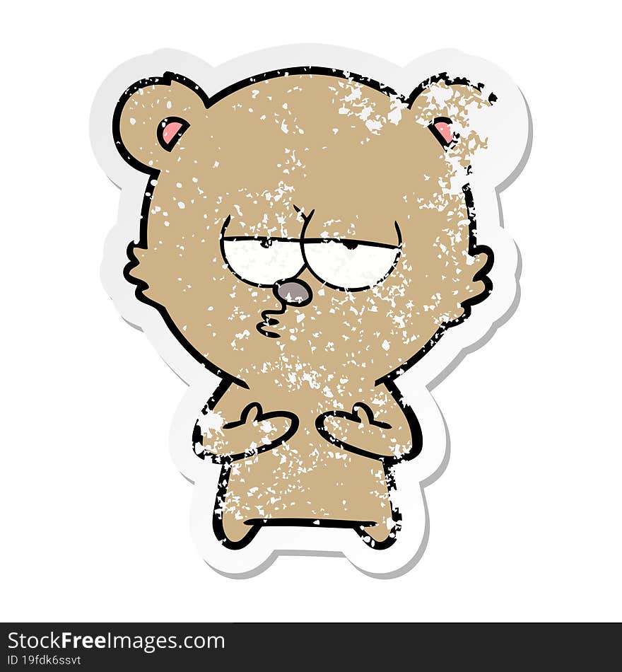 distressed sticker of a bored bear cartoon