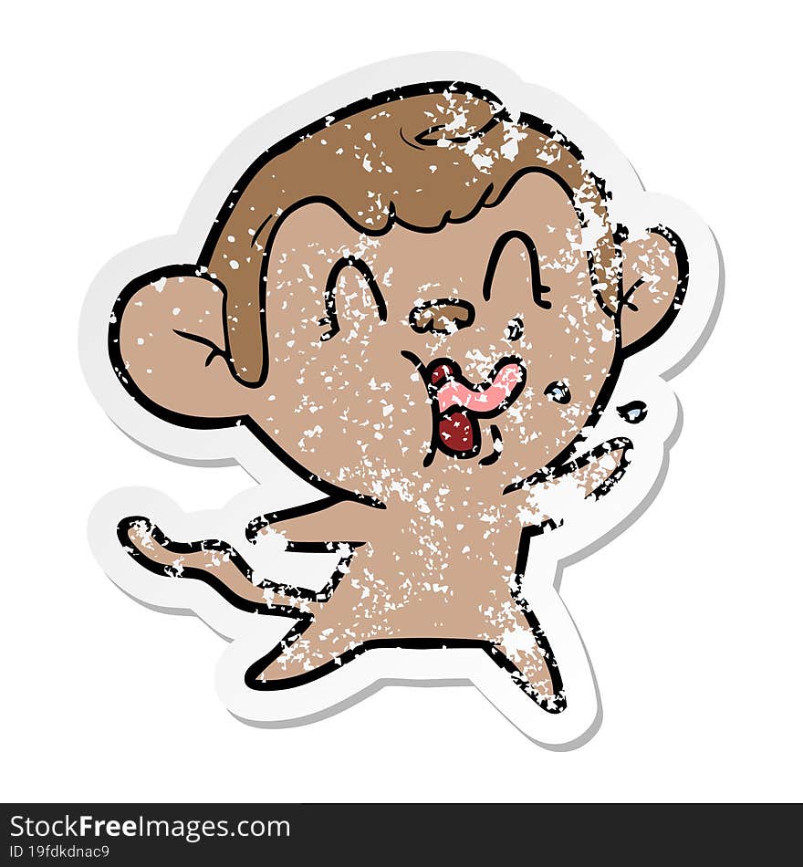 distressed sticker of a crazy cartoon monkey