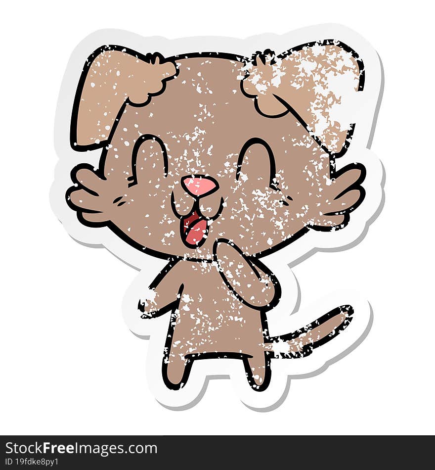 distressed sticker of a laughing cartoon dog