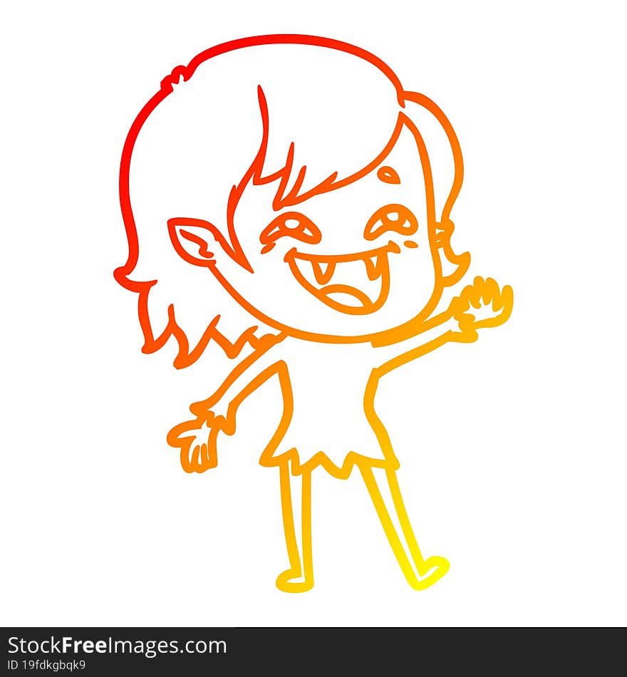 warm gradient line drawing of a cartoon laughing vampire girl