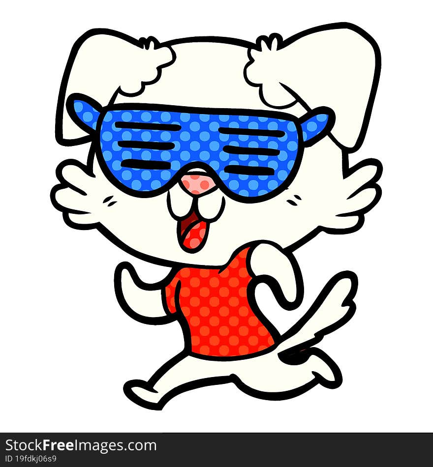 laughing cartoon dog jogging in cool shades. laughing cartoon dog jogging in cool shades