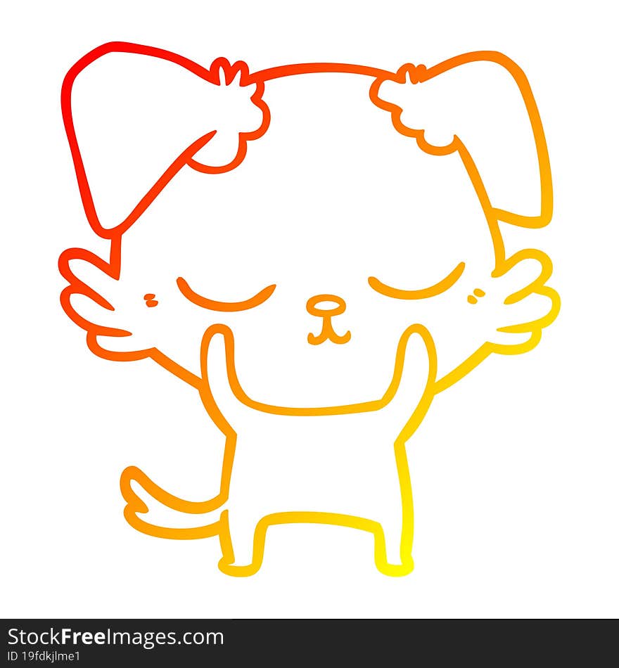 warm gradient line drawing of a cute cartoon dog