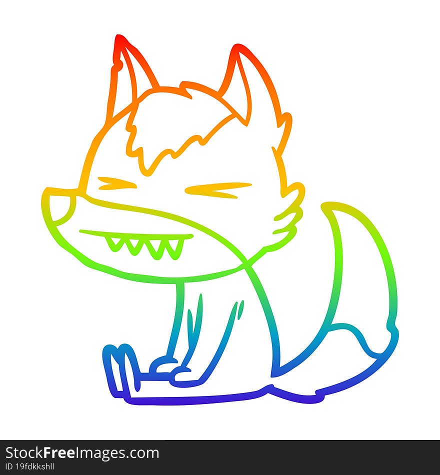 rainbow gradient line drawing of a angry wolf cartoon