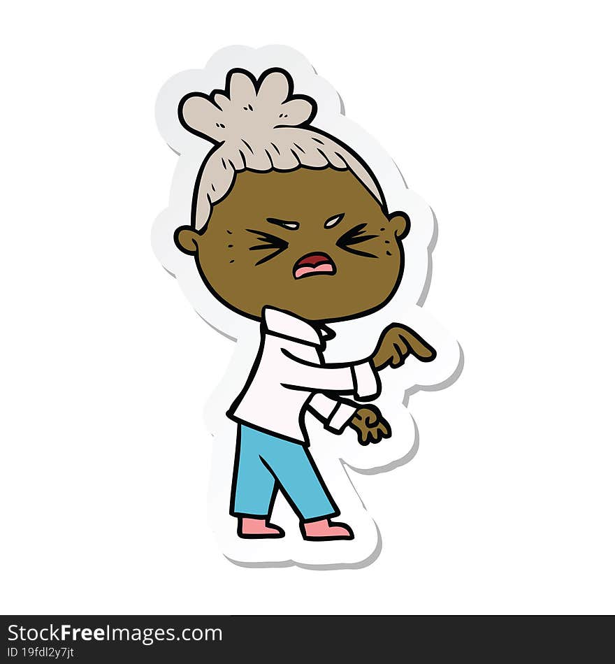 sticker of a cartoon angry woman