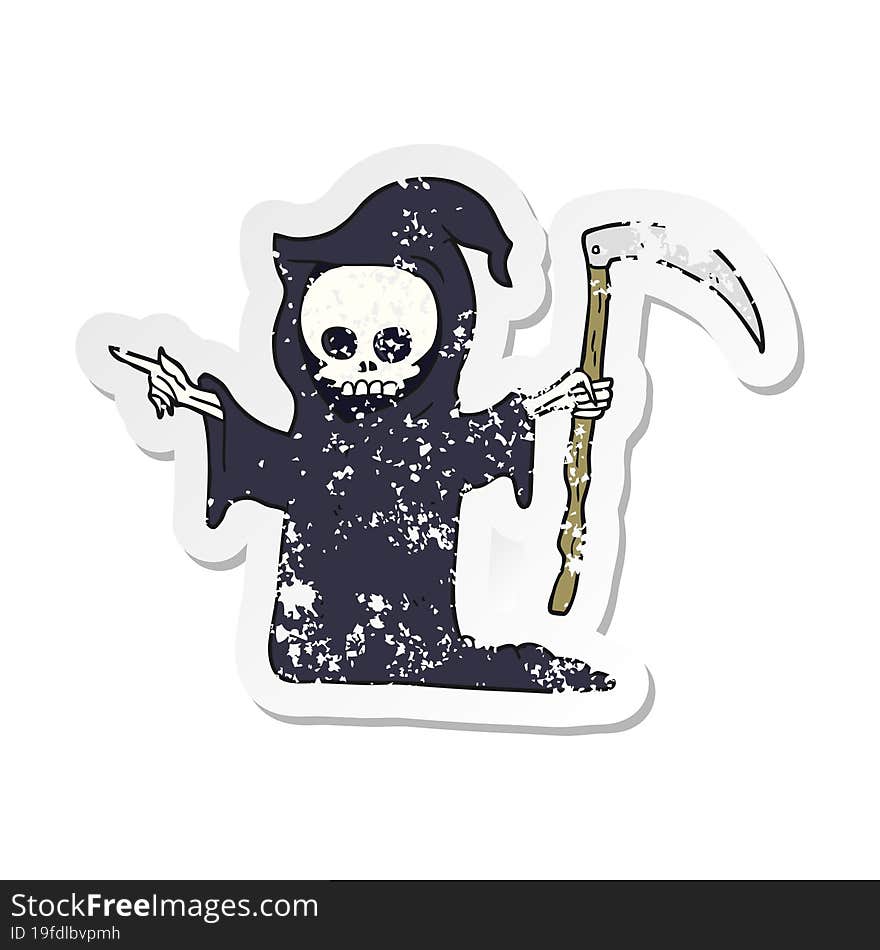 retro distressed sticker of a cartoon death with scythe