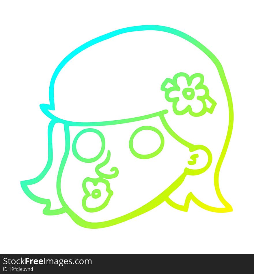 Cold Gradient Line Drawing Cartoon Face Girl