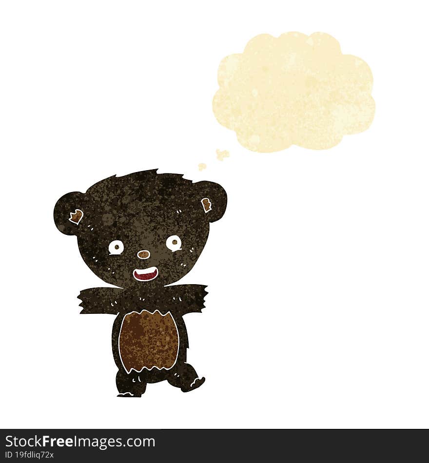 Cartoon Teddy Black Bear Cub With Thought Bubble