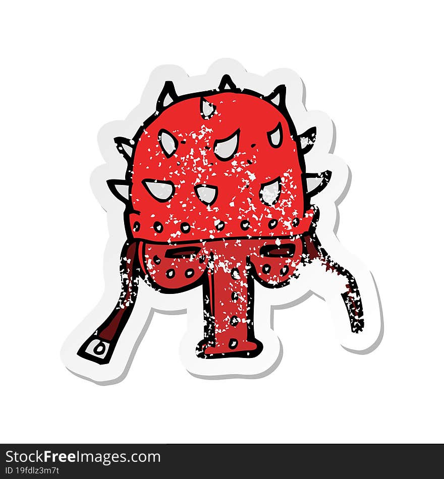 retro distressed sticker of a cartoon spiked helmet