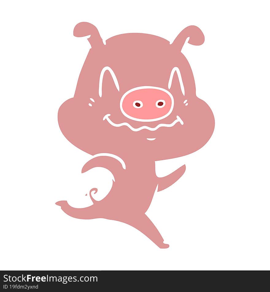 nervous flat color style cartoon pig