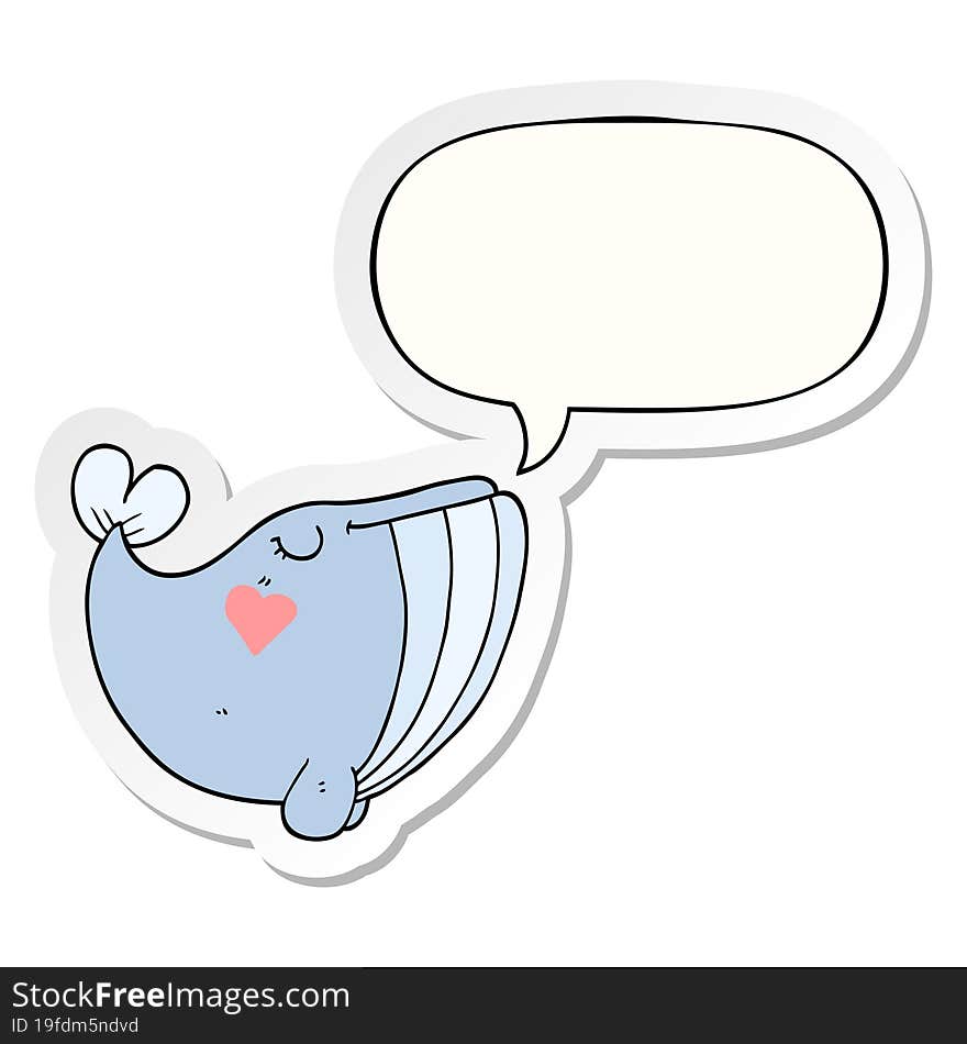 cartoon whale and love heart and speech bubble sticker