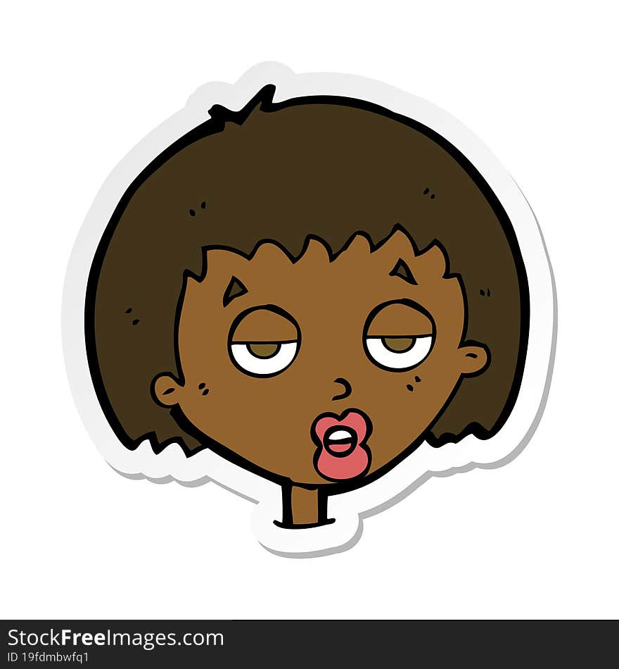 Sticker Of A Cartoon Bored Woman