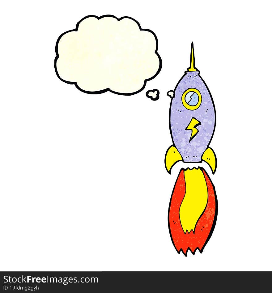 cartoon rocket with thought bubble