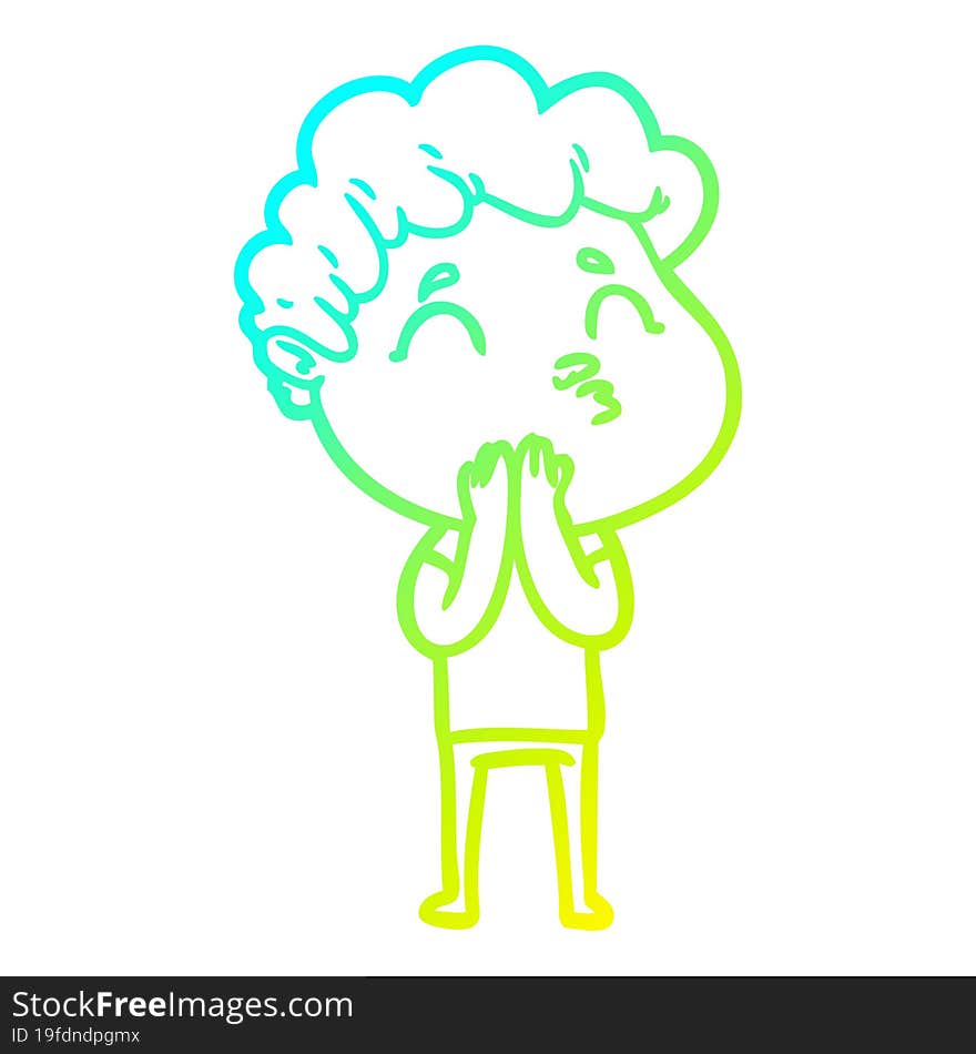 cold gradient line drawing cartoon man pouting