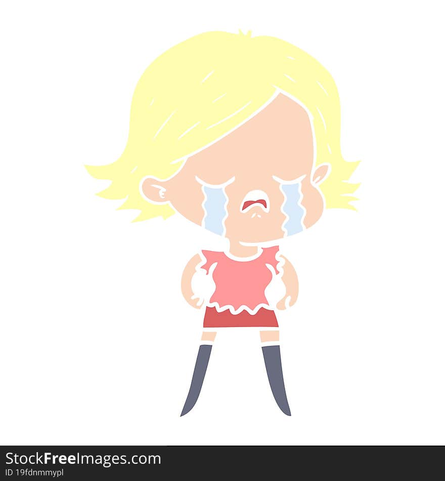 flat color style cartoon girl crying