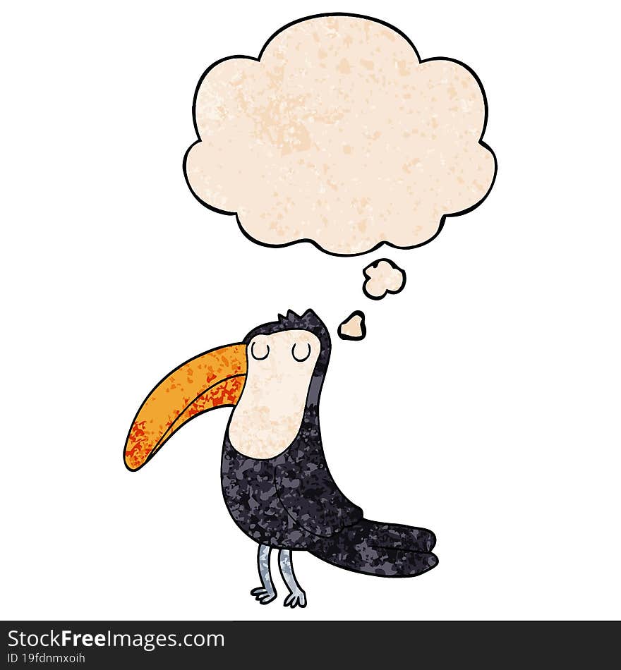 cartoon toucan with thought bubble in grunge texture style. cartoon toucan with thought bubble in grunge texture style