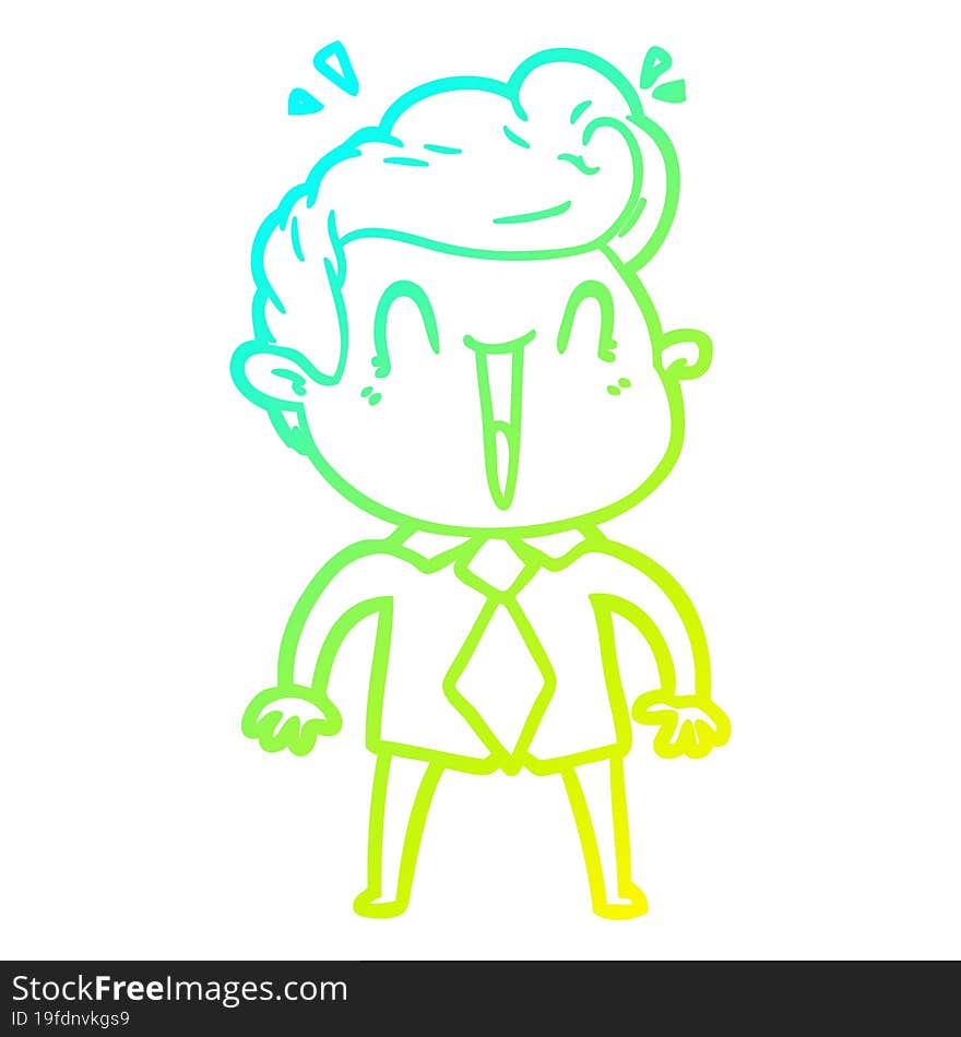 cold gradient line drawing of a cartoon excited man