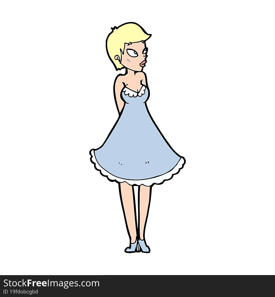 cartoon pretty woman in dress