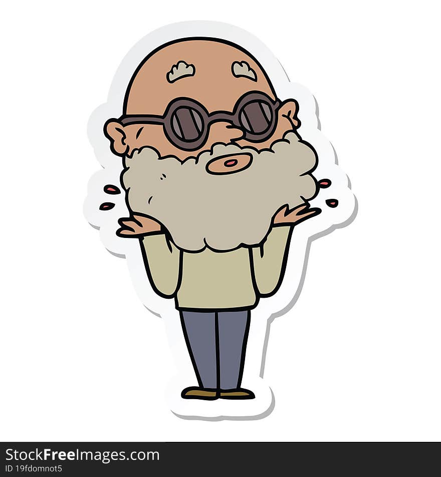 sticker of a cartoon curious man with beard and sunglasses