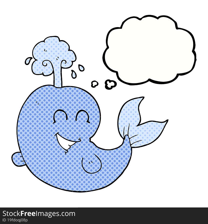 freehand drawn thought bubble cartoon whale spouting water