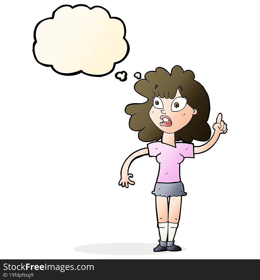 cartoon woman making point with thought bubble