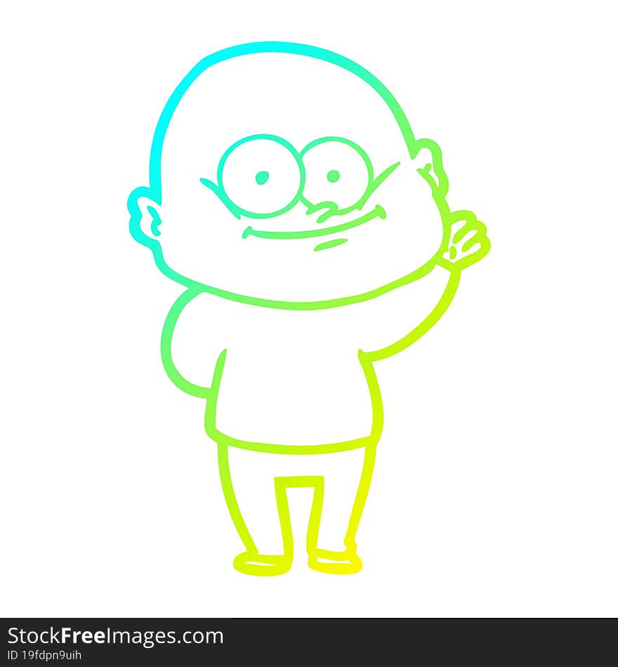 Cold Gradient Line Drawing Cartoon Bald Man Staring