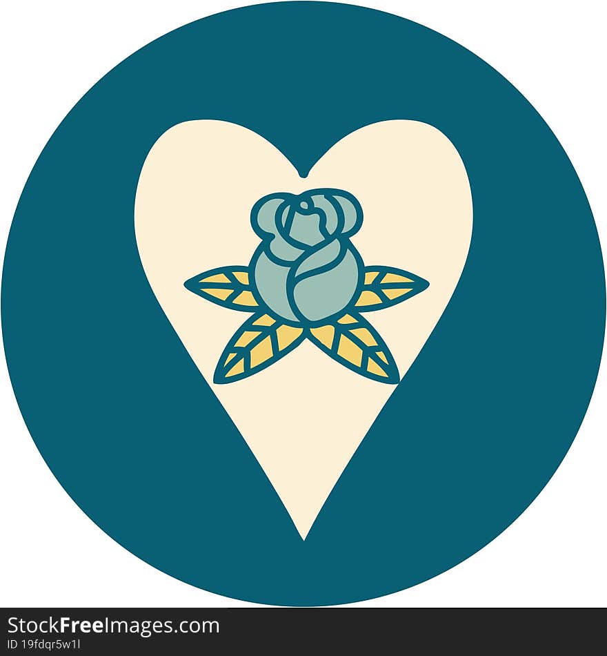 Tattoo Style Icon Of A Heart And Flowers