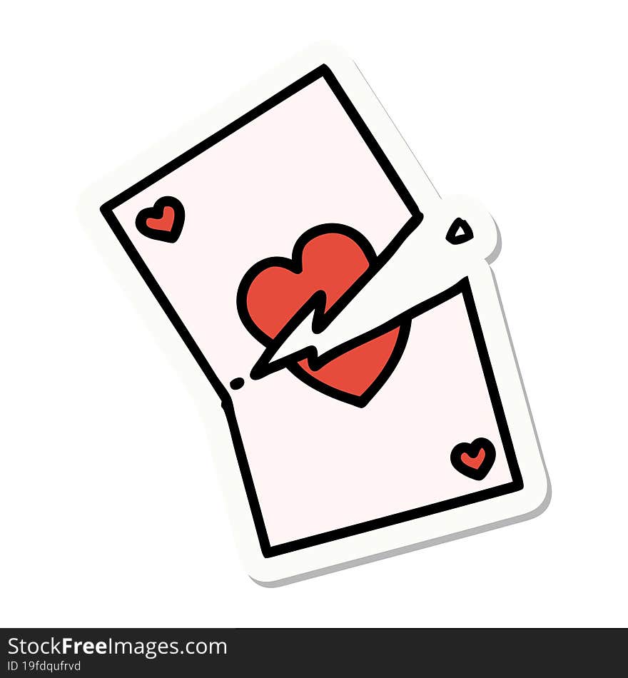 sticker of tattoo in traditional style of a torn card. sticker of tattoo in traditional style of a torn card