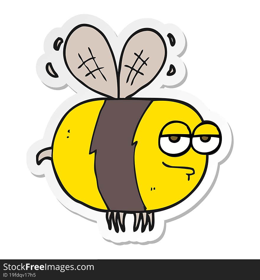 sticker of a cartoon unhappy bee