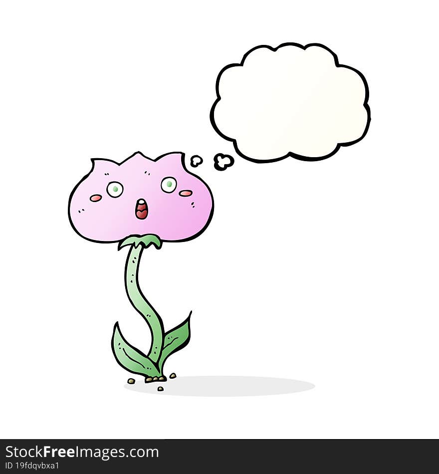 cartoon shocked flower with thought bubble