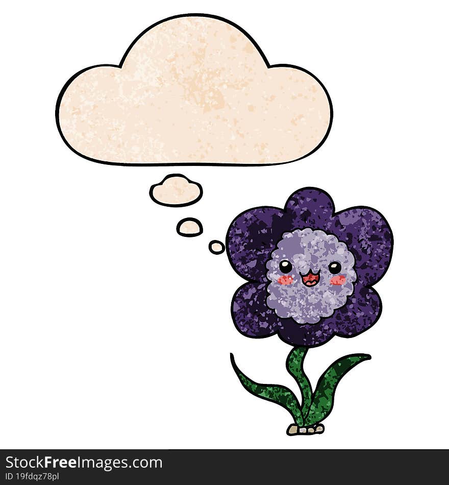 cartoon flower and thought bubble in grunge texture pattern style