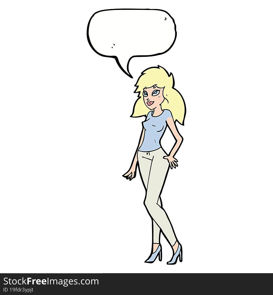 cartoon pretty woman with speech bubble