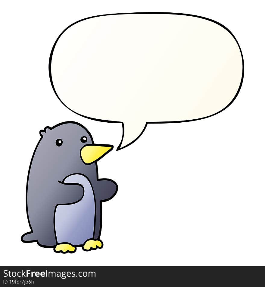 cartoon penguin and speech bubble in smooth gradient style