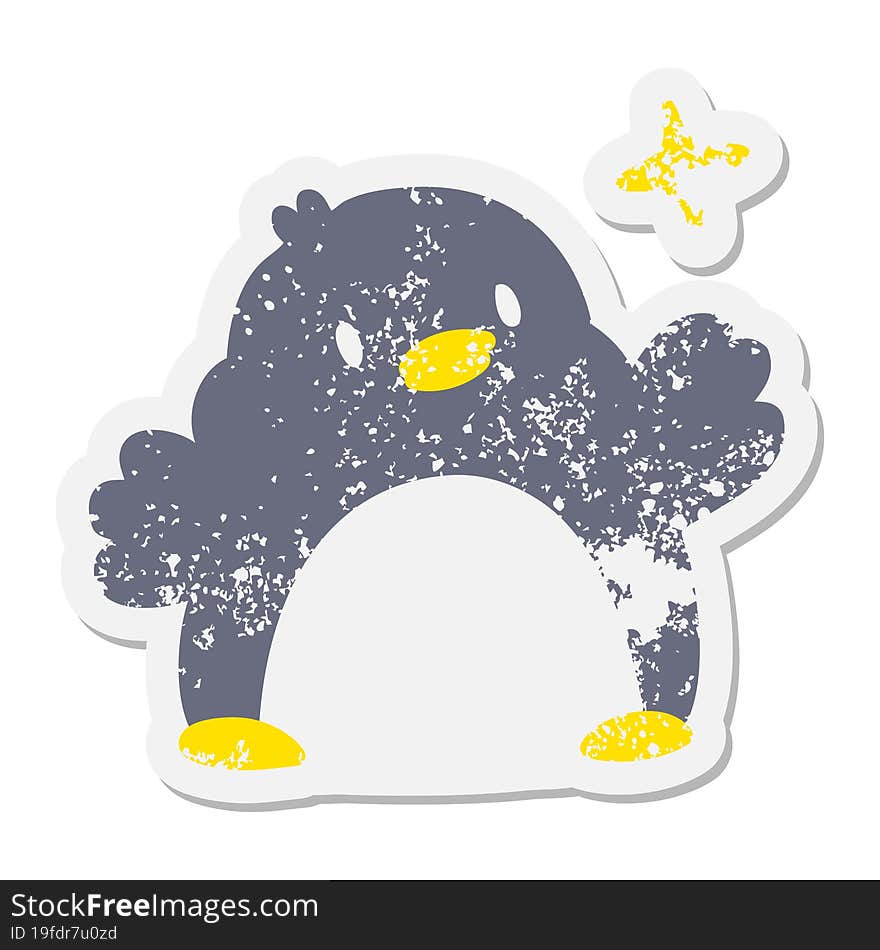 Cute Christmas Penguin With Star Grunge Sticker